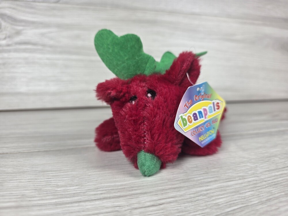 Kellytoy Beanpals Red Reindeer Plush w Green Antlers Colorful 3" SU50